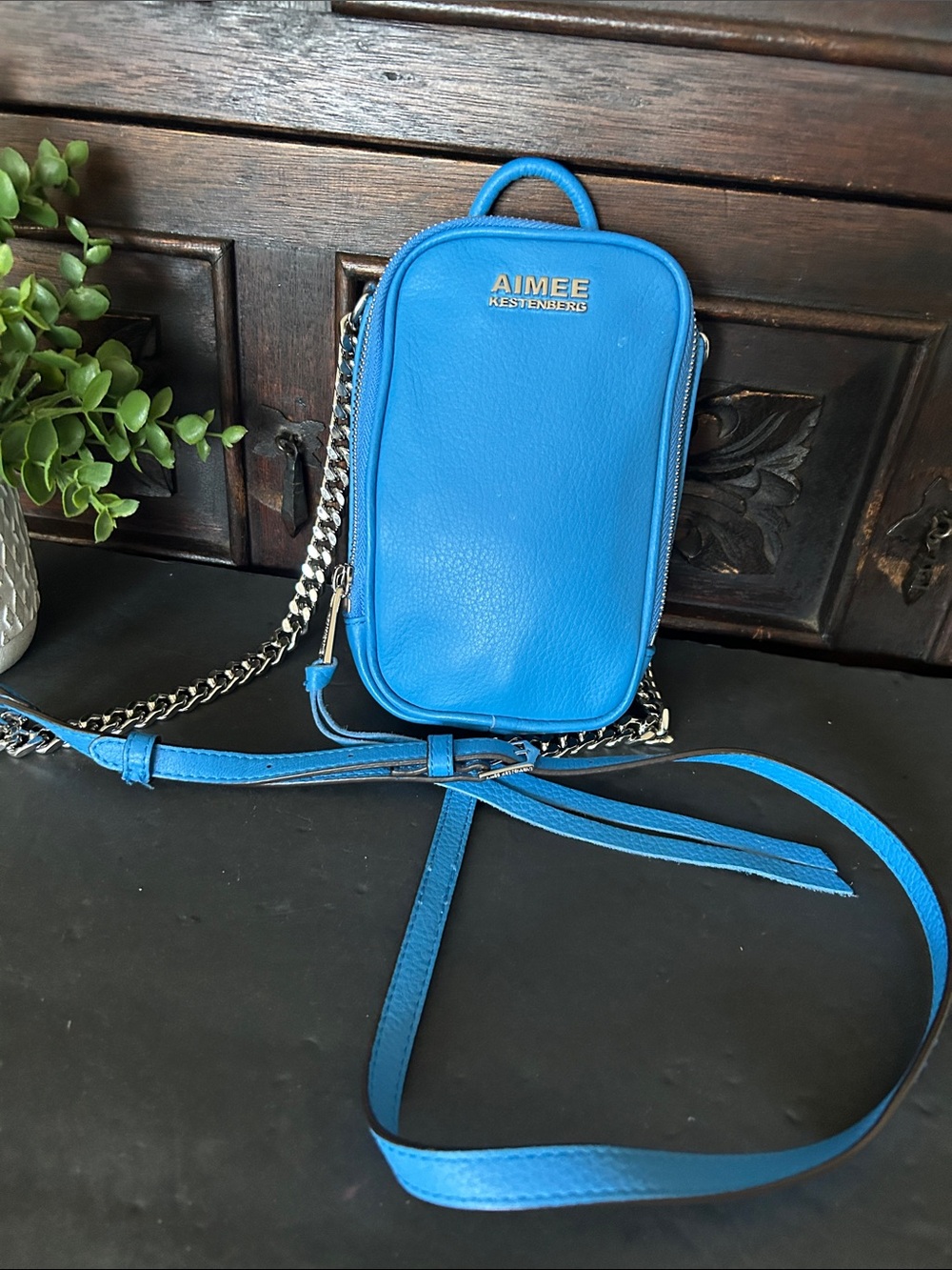 Aimee Kestenberg Blue Leather Crossbody Phone Bag